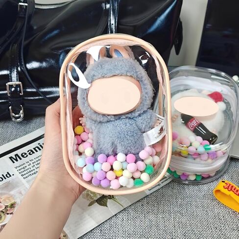 Clear Figure Display Bag for LABUBU, Doll Storage Bag, Blind Box Carrying Pouch,Pouch Keychain Charms for Collectibles (with Zipper- Waterproof) ,6.89 * 2.36 * 4.72 inch（Light Pink） in Saudi Arabia