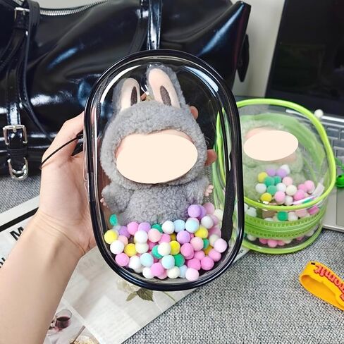 Clear Figure Display Bag for LABUBU, Doll Storage Bag, Blind Box Carrying Pouch,Pouch Keychain Charms for Collectibles (with Zipper- Waterproof) ,6.89 * 2.36 * 4.72 inch（Light Pink） in Saudi Arabia