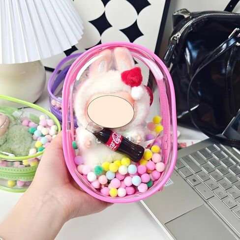 Clear Figure Display Bag for LABUBU, Doll Storage Bag, Blind Box Carrying Pouch,Pouch Keychain Charms for Collectibles (with Zipper- Waterproof) ,6.89 * 2.36 * 4.72 inch（Light Pink） in Saudi Arabia