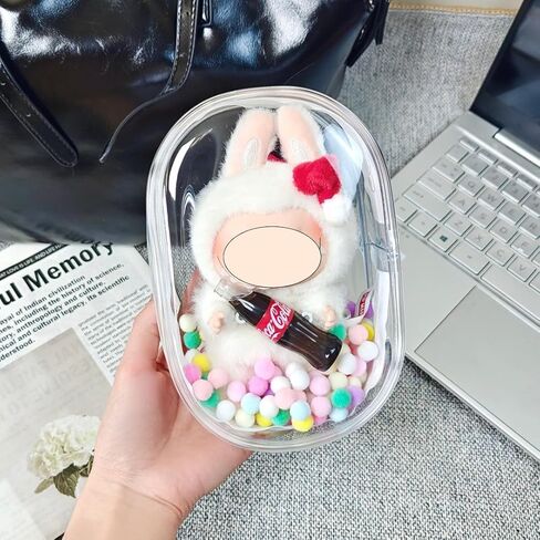 Clear Figure Display Bag for LABUBU, Doll Storage Bag, Blind Box Carrying Pouch,Pouch Keychain Charms for Collectibles (with Zipper- Waterproof) ,6.89 * 2.36 * 4.72 inch（Light Pink） in Saudi Arabia