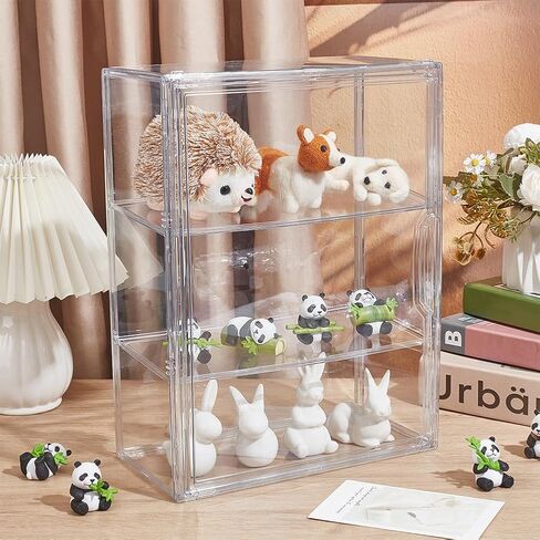 CUTHOLLOW 3 Tiers Display Case for Figures with Magnetic Door - Clear Dustproof Storage Box Showcase for Collectibles Action Figure in Saudi Arabia