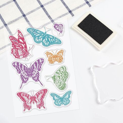 1 Sheet PVC Plastic Stamps, Butterfly Pattern Silicone Stamp, Reusable Purple Pink Blue Butterfly Stamp for DIY Scrapbooking Photo Album Decorative Cards Making, 6.3x4.33x0.12inch in Saudi Arabia