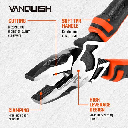 Vanquish 8 Inch Linemans Pliers High-Leverage Linesman Pliers with Side Cutting Design (3163) in Kuwait