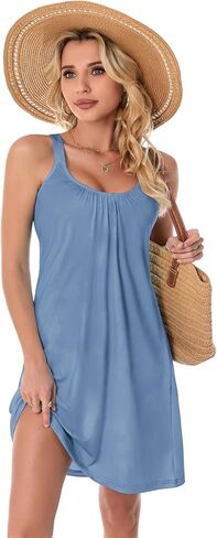 Womens Sleeveless Long Nightgown Wide Strap Chemise Summer Loose Sleepshirt in Kuwait