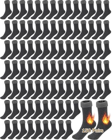 Henoyso 150 Pairs Thermal Socks Bulk Socks Thick Winter Socks Unisex One Size Socks for Men Women Homeless Care Package, Black in Saudi Arabia