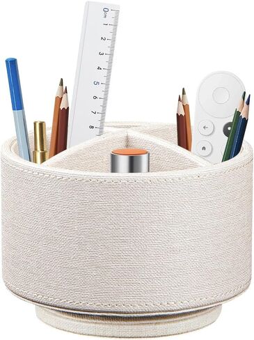 حامل أقلام دوار 360 درجة من فانوسي للمكتب، منظم قلم رصاص من الجلد للتحكم عن بعد، حامل طاولة سطح المكتب منضدة تخزين العلبة، منظمات مكتب المكتب وملحقاته 5.5 × 5.5 × 4.0 بوصة in Kuwait