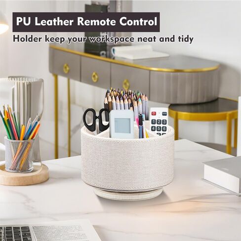 حامل أقلام دوار 360 درجة من فانوسي للمكتب، منظم قلم رصاص من الجلد للتحكم عن بعد، حامل طاولة سطح المكتب منضدة تخزين العلبة، منظمات مكتب المكتب وملحقاته 5.5 × 5.5 × 4.0 بوصة in Kuwait