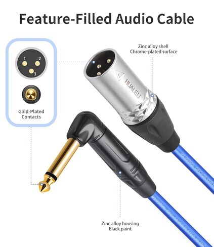 Right Angle 1/4" TS to XLR 3Pin Male Audio Cable,6.35mm TS Mono Right Angle to XLR Male 3pin,6N OFC+Silver Plated HI-END Audio Cable for Micphone Mixer-1FT 2Pack in Saudi Arabia