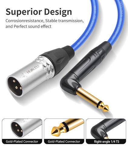 Right Angle 1/4" TS to XLR 3Pin Male Audio Cable,6.35mm TS Mono Right Angle to XLR Male 3pin,6N OFC+Silver Plated HI-END Audio Cable for Micphone Mixer-1FT 2Pack in Saudi Arabia