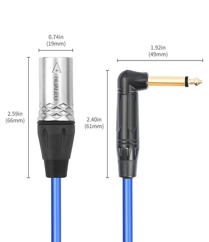 Right Angle 1/4" TS to XLR 3Pin Male Audio Cable,6.35mm TS Mono Right Angle to XLR Male 3pin,6N OFC+Silver Plated HI-END Audio Cable for Micphone Mixer-1FT 2Pack in Saudi Arabia