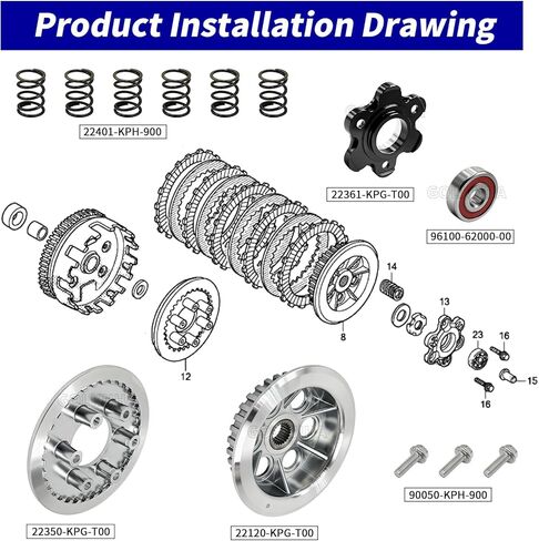 Clutch Kit & Outer Pressure & Center Inner Hub & Lifter Plates Billet CNC for Honda Grom MSX 125/ABS Monkey Z125M/ABS OEM# 22361-KPG-T00 22120-KPG-T00 in Saudi Arabia