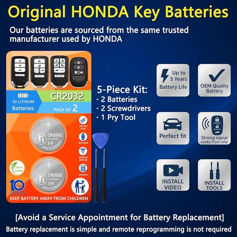 Key Fob Replacement Batteries for Honda (CRV Civic Accord Pilot Odyssey HRV Fit Passport Ridgeline Crosstour Insight Clarity CRZ) Smart Remote (Pack of 2) (Check Fitment Guide) in Kuwait