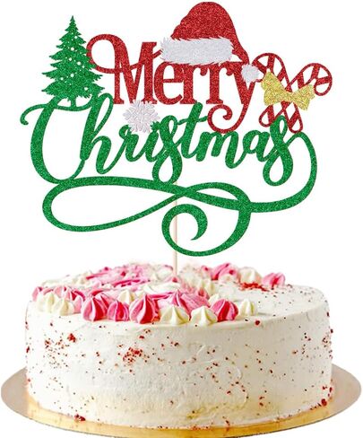 غلاف كعكة عيد الميلاد المجيد، زينة كعكة عيد الميلاد باللون الأخضر اللامع، لعيد الميلاد الشتوي وسانتا سنة جديدة سعيدة لتزيين الكيك (أحمر وأخضر) in Kuwait