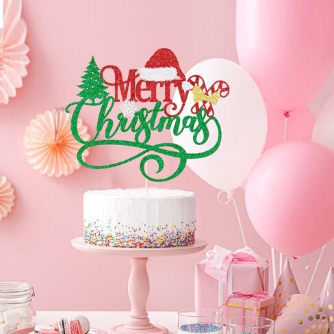 غلاف كعكة عيد الميلاد المجيد، زينة كعكة عيد الميلاد باللون الأخضر اللامع، لعيد الميلاد الشتوي وسانتا سنة جديدة سعيدة لتزيين الكيك (أحمر وأخضر) in Kuwait