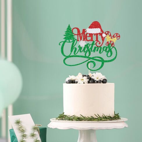 غلاف كعكة عيد الميلاد المجيد، زينة كعكة عيد الميلاد باللون الأخضر اللامع، لعيد الميلاد الشتوي وسانتا سنة جديدة سعيدة لتزيين الكيك (أحمر وأخضر) in Kuwait