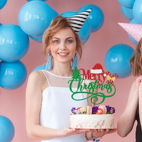 غلاف كعكة عيد الميلاد المجيد، زينة كعكة عيد الميلاد باللون الأخضر اللامع، لعيد الميلاد الشتوي وسانتا سنة جديدة سعيدة لتزيين الكيك (أحمر وأخضر) in Kuwait
