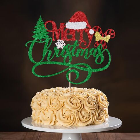 غلاف كعكة عيد الميلاد المجيد، زينة كعكة عيد الميلاد باللون الأخضر اللامع، لعيد الميلاد الشتوي وسانتا سنة جديدة سعيدة لتزيين الكيك (أحمر وأخضر) in Kuwait