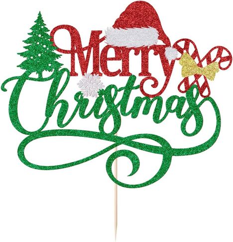 غلاف كعكة عيد الميلاد المجيد، زينة كعكة عيد الميلاد باللون الأخضر اللامع، لعيد الميلاد الشتوي وسانتا سنة جديدة سعيدة لتزيين الكيك (أحمر وأخضر) in Kuwait