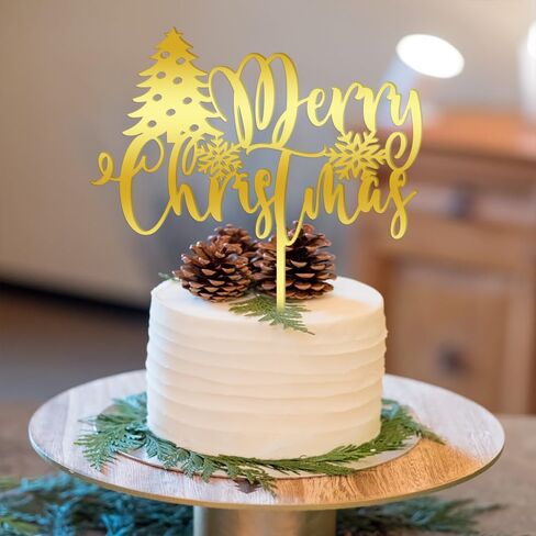 Merry Christmas Cake Topper,Glitter green Xmas Holiday Cake Decorations,for Winter Christmas Santa Happy New Year Party Theme Cake Decorations (red green) in Kuwait