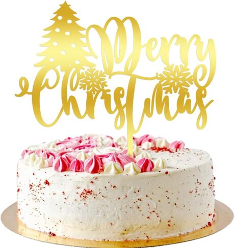 Merry Christmas Cake Topper,Glitter green Xmas Holiday Cake Decorations,for Winter Christmas Santa Happy New Year Party Theme Cake Decorations (red green) in Kuwait