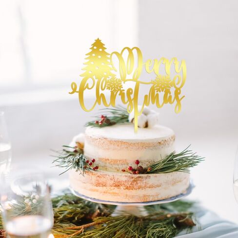 Merry Christmas Cake Topper,Glitter green Xmas Holiday Cake Decorations,for Winter Christmas Santa Happy New Year Party Theme Cake Decorations (red green) in Kuwait