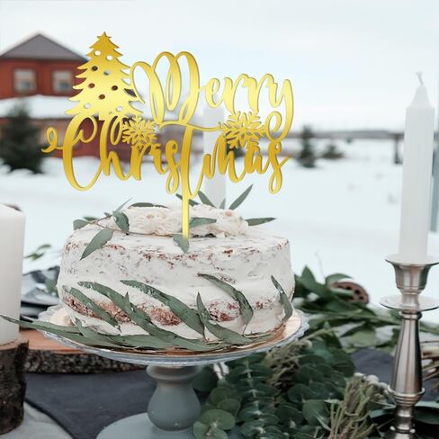 Merry Christmas Cake Topper,Glitter green Xmas Holiday Cake Decorations,for Winter Christmas Santa Happy New Year Party Theme Cake Decorations (red green) in Kuwait