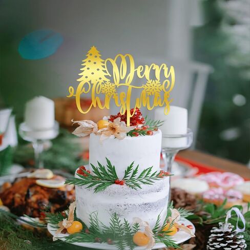 Merry Christmas Cake Topper,Glitter green Xmas Holiday Cake Decorations,for Winter Christmas Santa Happy New Year Party Theme Cake Decorations (red green) in Kuwait
