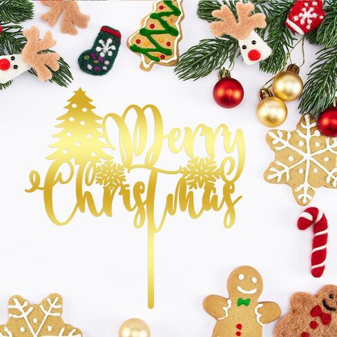 Merry Christmas Cake Topper,Glitter green Xmas Holiday Cake Decorations,for Winter Christmas Santa Happy New Year Party Theme Cake Decorations (red green) in Kuwait