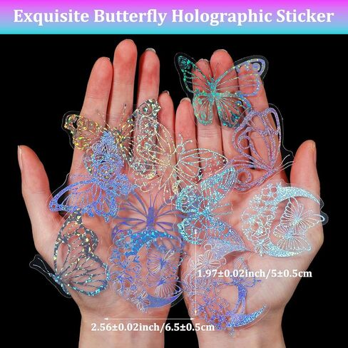 100Pcs Butterfly Holographic Stickers, Waterproof Transparent Vintage Butterfly Decals, Pretty Shiny Glitter for Scrapbooking, Journals, Water Bottles, Laptops in Saudi Arabia