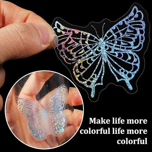 100Pcs Butterfly Holographic Stickers, Waterproof Transparent Vintage Butterfly Decals, Pretty Shiny Glitter for Scrapbooking, Journals, Water Bottles, Laptops in Saudi Arabia