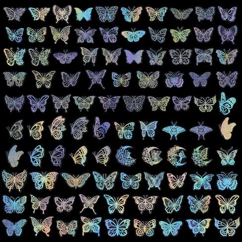 100Pcs Butterfly Holographic Stickers, Waterproof Transparent Vintage Butterfly Decals, Pretty Shiny Glitter for Scrapbooking, Journals, Water Bottles, Laptops in Saudi Arabia