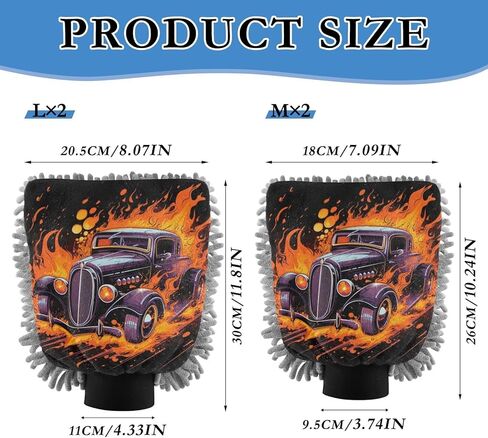 AIXIWAWA Car Wash Mitt Washing Glove Scratch Free Water Absorbent 2 Pack Large Flames Classic Car Print in Saudi Arabia