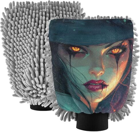 AIXIWAWA Car Wash Mitt Washing Glove Scratch Free Water Absorbent 2 Pack Large Halloween Witch Print in Saudi Arabia