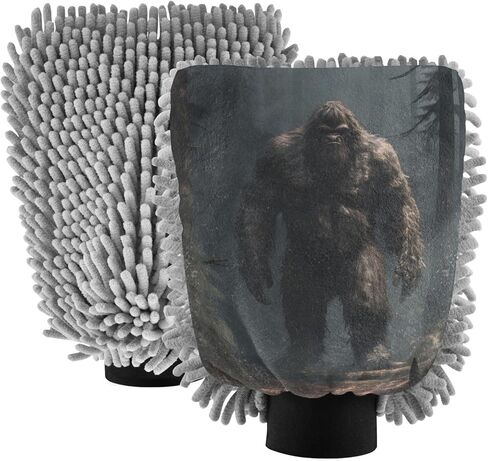 AIXIWAWA Car Wash Mitt Washing Glove Scratch Free Water Absorbent 2 Pack Medium Forest Ape Man Print in Saudi Arabia