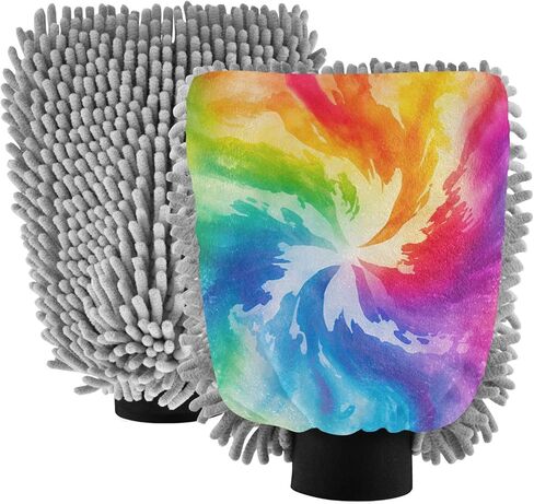 AIXIWAWA Car Wash Mitt Washing Glove Scratch Free Water Absorbent 2 Pack Medium Rainbow Tie Dye Print in Saudi Arabia