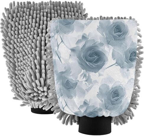 AIXIWAWA Car Wash Mitt Washing Glove Scratch Free Water Absorbent 2 Pack Large Pale Floral Print in Saudi Arabia