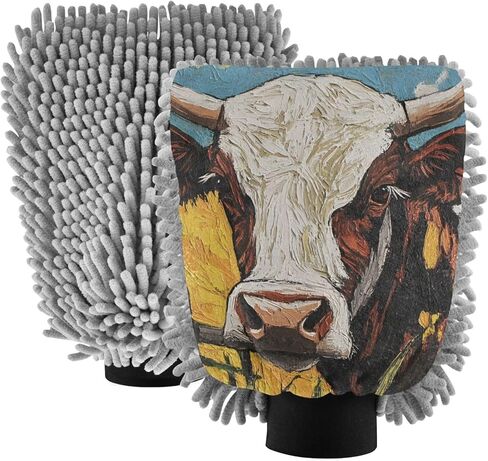 AIXIWAWA Car Wash Mitt Washing Glove Scratch Free Water Absorbent 2 Pack Large Painting Farm Cow Print in Saudi Arabia