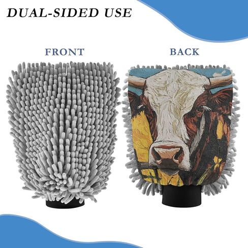 AIXIWAWA Car Wash Mitt Washing Glove Scratch Free Water Absorbent 2 Pack Large Painting Farm Cow Print in Saudi Arabia