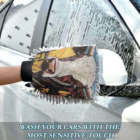 AIXIWAWA Car Wash Mitt Washing Glove Scratch Free Water Absorbent 2 Pack Large Painting Farm Cow Print in Saudi Arabia