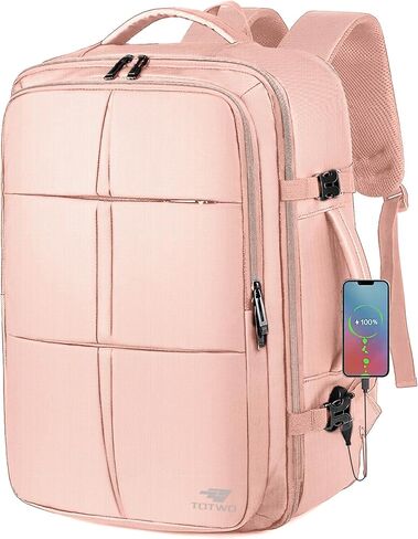 حقيبة ظهر للسفر، حقيبة ظهر سعة 55 لترًا للرجال والنساء معتمدة من الطيران، حقيبة أمتعة كبيرة قابلة للتوسيع، حقيبة نهارية مقاومة للماء طوال الليل، تناسب أجهزة الكمبيوتر المحمولة مقاس 18.4 بوصة، باللون الوردي in Kuwait