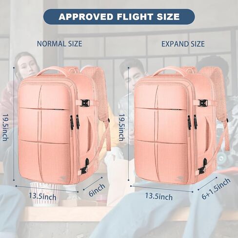 حقيبة ظهر للسفر، حقيبة ظهر سعة 55 لترًا للرجال والنساء معتمدة من الطيران، حقيبة أمتعة كبيرة قابلة للتوسيع، حقيبة نهارية مقاومة للماء طوال الليل، تناسب أجهزة الكمبيوتر المحمولة مقاس 18.4 بوصة، باللون الوردي in Kuwait