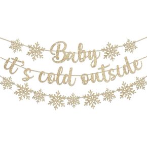 لافتة Baby It's Cold Outside، لامعة بلون الشمبانيا الذهبية، لافتة Baby It's Cold Sign ندفة الثلج، إكليل وينتر وندرلاند، ديكورات حفلات أعياد الميلاد in Kuwait