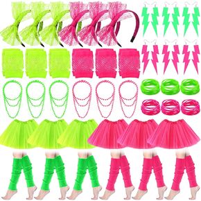 42 Pieces 80s Costume Accessories Set Tutu Skirts Lace Headband Earring Necklace Leg Warmers Fishnet Gloves Bracelet for Halloween Women Neon Outfit Party in Saudi Arabia