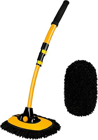 Car Wash Brush with Long Handle, 15°Curved Car Cleaning Brush with Extension Pole Scratch Free, Microfiber Exterior Car Cleaning Wash Mop Mitt for Washing Roof Truck Camper SUV in Saudi Arabia