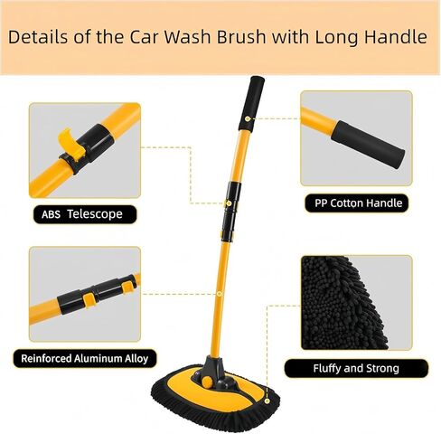 Car Wash Brush with Long Handle, 15°Curved Car Cleaning Brush with Extension Pole Scratch Free, Microfiber Exterior Car Cleaning Wash Mop Mitt for Washing Roof Truck Camper SUV in Saudi Arabia