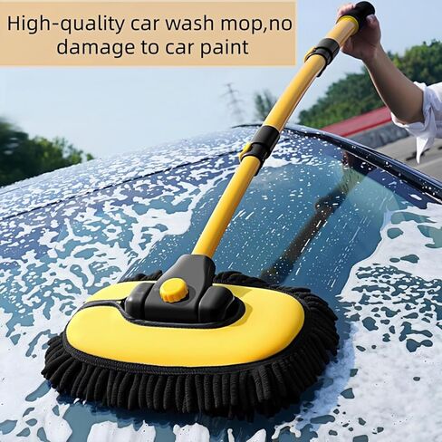Car Wash Brush with Long Handle, 15°Curved Car Cleaning Brush with Extension Pole Scratch Free, Microfiber Exterior Car Cleaning Wash Mop Mitt for Washing Roof Truck Camper SUV in Saudi Arabia
