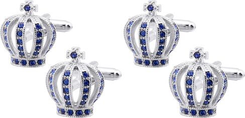 أزرار أكمام من Jonwo Royal Crown باللون الأزرق الكريستالي للرجال والنساء في صندوق هدايا أزرار أكمام للجنسين لفستان الذكرى السنوية لحفلات الزفاف in Kuwait