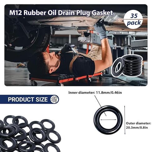 35 قطعة M12 حشية قابس تصريف الزيت المطاطي استبدال 097-119، 097-836CD، GM 12616850,66451، 3536966، 8-03536-966-0 (20.3 مم OD / 11.8 مم I.D) in Kuwait