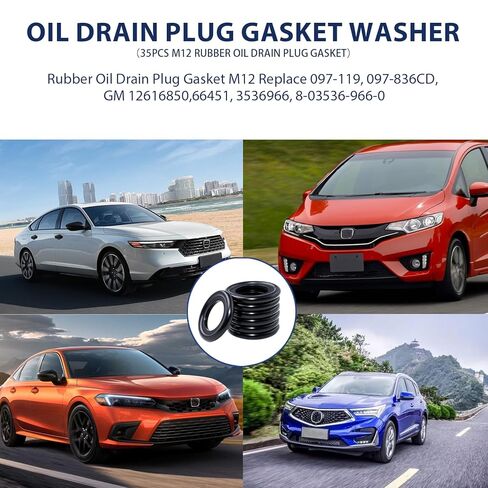 35 قطعة M12 حشية قابس تصريف الزيت المطاطي استبدال 097-119، 097-836CD، GM 12616850,66451، 3536966، 8-03536-966-0 (20.3 مم OD / 11.8 مم I.D) in Kuwait
