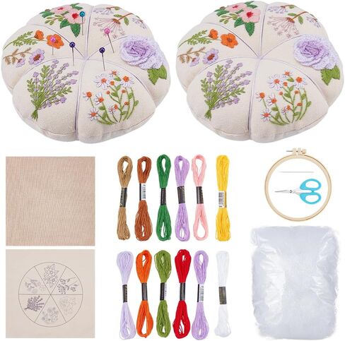 FREEBLOSS 2 Set Flower Embroidery Pincushion Kit Embroidery Supplies with Pincushion Wooden Base Sewing Kit for Beginners with English Instructions in Saudi Arabia